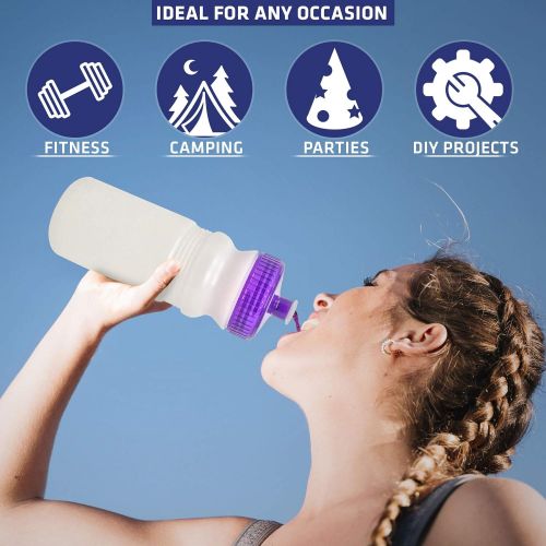  CSBD 20 oz Sports Water Bottles, 6 Pack, Reusable No BPA Plastic, Pull Top Leakproof Drink Spout, Blank DIY Customization for Business Branding, Fundraises, or Fitness