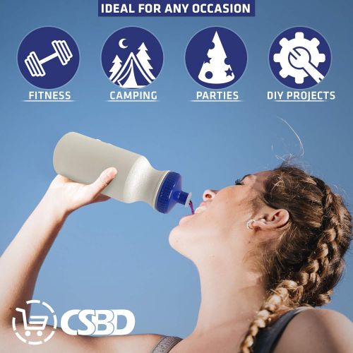  CSBD 20oz Sports Water Bottles, 10 Pack, Reusable No BPA Plastic, Pull Top Leakproof Drink Spout, Blank DIY Customization for Business Branding, Fundraises, or Fitness White Bottle