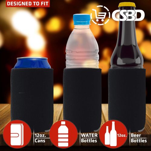  [아마존베스트]CSBD Beer Can Coolers Sleeves, Soft Insulated Reusable Drink Caddies for Water Bottles or Soda, Collapsible Blank DIY Customizable for Parties, Events or Weddings, Bulk (12, Black)