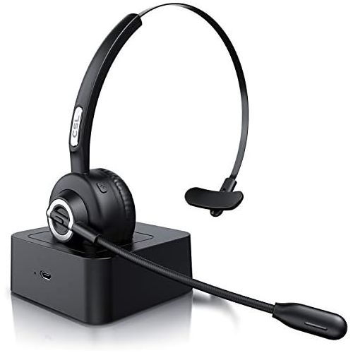  [아마존베스트]CSL-Computer CSL - Wireless Headset with Charging Station - Mono Bluetooth Headset with Microphone - USB Charging Port - Multipoint - Noise Reduction - Lightweight - Hands-free Calling - PC Tab