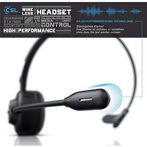  [아마존베스트]CSL-Computer CSL - Wireless Headset with Charging Station - Mono Bluetooth Headset with Microphone - USB Charging Port - Multipoint - Noise Reduction - Lightweight - Hands-free Calling - PC Tab