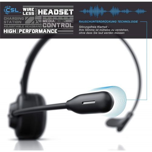  [아마존베스트]CSL-Computer CSL - Wireless Headset with Charging Station - Mono Bluetooth Headset with Microphone - USB Charging Port - Multipoint - Noise Reduction - Lightweight - Hands-free Calling - PC Tab