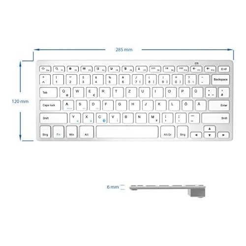  [아마존베스트]CSL-Computer CSL - Bluetooth Slim Keyboard - Wireless Keyboard in Slim Design - QWERTZ Layout German - Multimedia Keys - Compatible with Microsoft Windows Google Android Apple iOS Mac OS X - Si