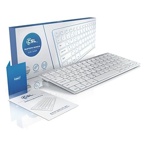  [아마존베스트]CSL-Computer CSL - Bluetooth Slim Keyboard - Wireless Keyboard in Slim Design - QWERTZ Layout German - Multimedia Keys - Compatible with Microsoft Windows Google Android Apple iOS Mac OS X - Si