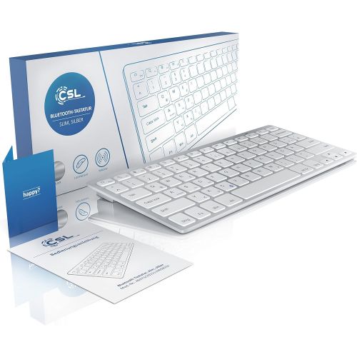  [아마존베스트]CSL-Computer CSL - Bluetooth Slim Keyboard - Wireless Keyboard in Slim Design - QWERTZ Layout German - Multimedia Keys - Compatible with Microsoft Windows Google Android Apple iOS Mac OS X - Si