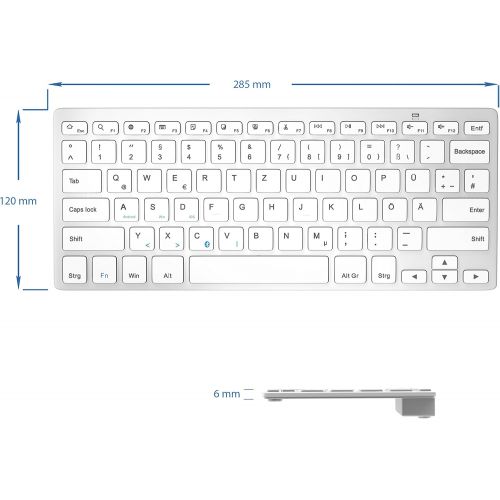  [아마존베스트]CSL-Computer CSL - Bluetooth Slim Keyboard - Wireless Keyboard in Slim Design - QWERTZ Layout German - Multimedia Keys - Compatible with Microsoft Windows Google Android Apple iOS Mac OS X - Si