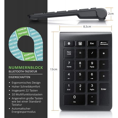  [아마존베스트]CSL-Computer CSL Numpad Bluetooth Wireless Numeric Keypad with 22 Keys 10 Multifunction Keys Multimedia Keys with Energy Saving Mode Ergonomic for Laptop Desktop PC and Notebook