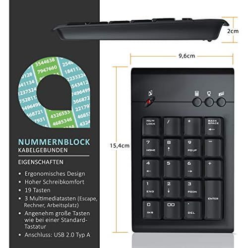  [아마존베스트]CSL-Computer CSLNumpad/Keypad with Muli Tmedia Buttons USB Number Keypad Numeric Keypad Keyboard Charger 3Multimedia Keys | 19for laptop, Ultrabook, Netbook and Wired Desktop PC |