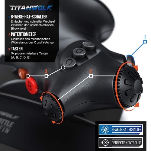  [아마존베스트]CSL-Computer Titanwolf - Schubregler - Throttle Joystick - Hauptachse: 1024 Positionen - 8 Wege HAT Switch - 13 frei belegbare Tasten  fuer PC - ideal in Kombination mit Titanwolf Flight Stick