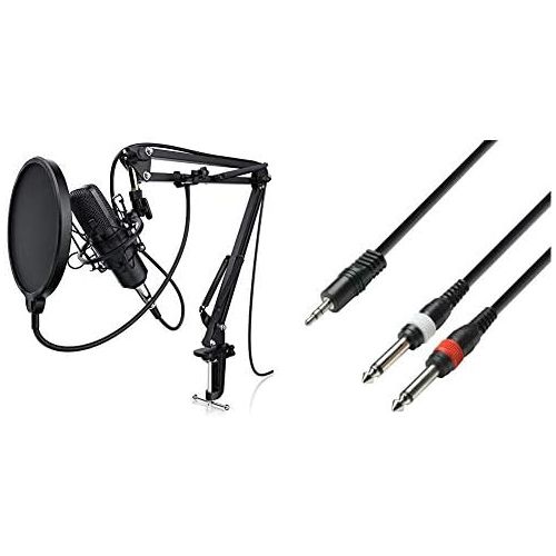  [아마존베스트]-Service-Informationen Liam & DAAN Condenser Microphone Arm - Studio Microphone Set - Pop Protection 2.5 m 3.5 mm Jack to XLR Cable & Adam Hall Cables K3YWPP0300 Audio Cable 3.5 mm Jack Stereo to 2 x 6.3