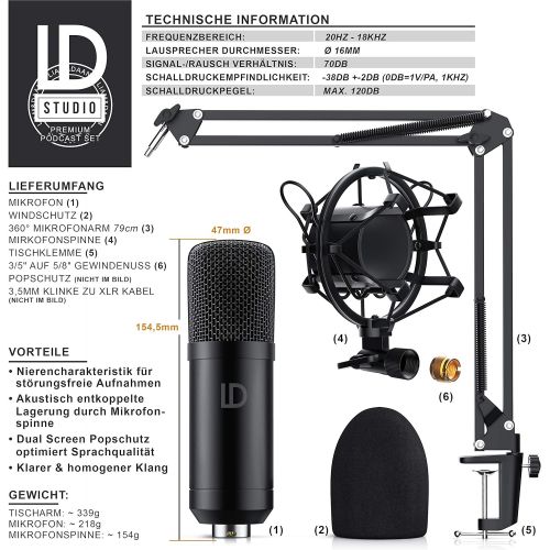  [아마존베스트]-Service-Informationen Liam & DAAN Condenser Microphone Arm - Studio Microphone Set - Pop Protection 2.5 m 3.5 mm Jack to XLR Cable & Adam Hall Cables K3YWPP0300 Audio Cable 3.5 mm Jack Stereo to 2 x 6.3