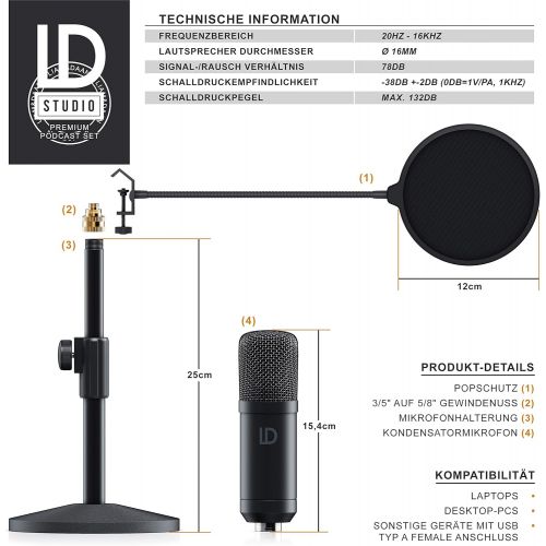  [아마존베스트]CSL-Computer CSL - USB Condenser Microphone with Table Tripod and Pop Protection - Studio Microphone - Microphone Podcast Set - Cardioid Pattern - Microphone for Gaming Livestream Youtube Video