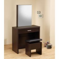 CST 3 piece glossy espresso finish wood make up vanity set with storage mirror and storage stool