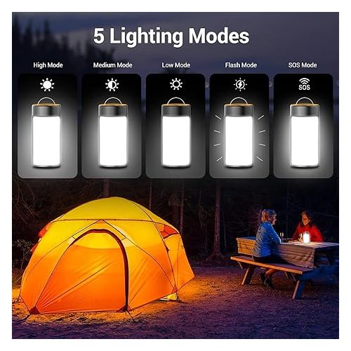  LED Camping Lantern, CT CAPETRONIX Rechargeable Camping Lights with 400LM 5 Light Modes Water-Resistant, Battery Powered LED Lantern for Power Outage Emergency Hurricane Home (2 Pack, Black & Orange)