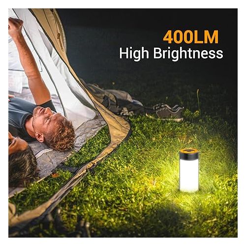  LED Camping Lantern, CT CAPETRONIX Rechargeable Camping Lights with 400LM 5 Light Modes Water-Resistant, Battery Powered LED Lantern for Power Outage Emergency Hurricane Home (2 Pack, Black & Orange)