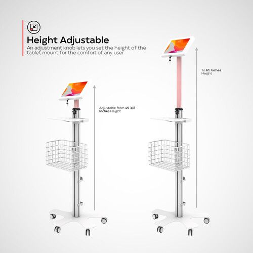  CTA Digital Medical Mobile Floor Stand with Large Paragon Enclosure for Tablets (White)