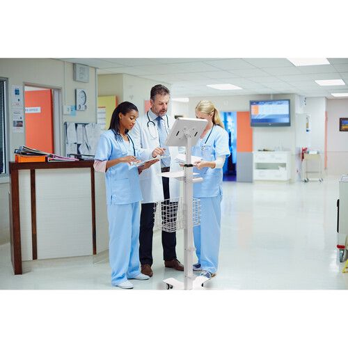  CTA Digital Medical Mobile Floor Stand with Large Paragon Enclosure for Tablets (White)