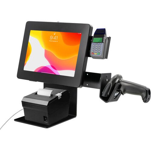  CTA Digital Single VESA Plate POS Station with Paragon Enclosure, Printer Stand, Scanner Holder, and Card Reader Holder