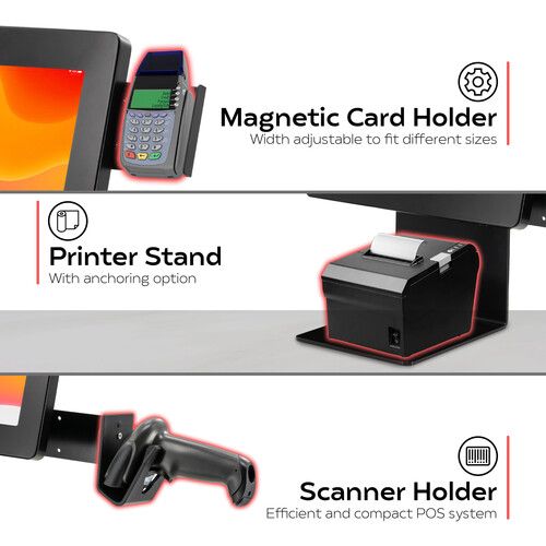  CTA Digital Dual VESA PoS Station with Print Stand and Card Reader and Scanner Holders