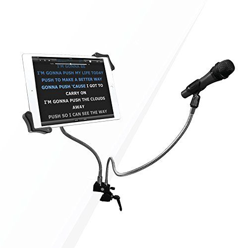  CTA Digital PAD-MTG Microphone Clip and 7-13 Inch Tablet Holder Gooseneck Clamp Stand for Karaoke/DJ/Recording/Performance