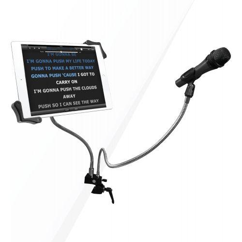  CTA Digital PAD-MTG Microphone Clip and 7-13 Inch Tablet Holder Gooseneck Clamp Stand for Karaoke/DJ/Recording/Performance