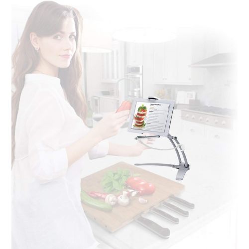  2-in-1 Kitchen Tablet Stand, CTA Digital Wall/Desktop Mount W/Stylus for 7-13 Tablets/iPad 10.2-Inch(7Th Gen)/12.9-Inch iPad Pro/11-Inch iPad Pro/Air 3/Mini 5/Galaxy Tab A 10.1/Sur