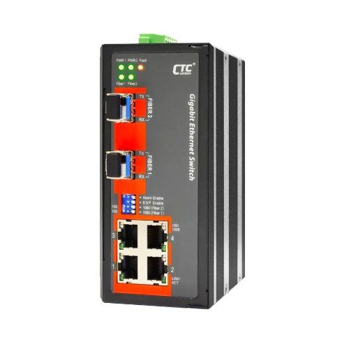  CTCUnion IGS-402S-4PHE24-4 Copper PoE 30W Each + 2 SFP Ports unmanaged Gigabit Ethernet Industrial Switch, -40~75 Celsius, DIN Rail Mount