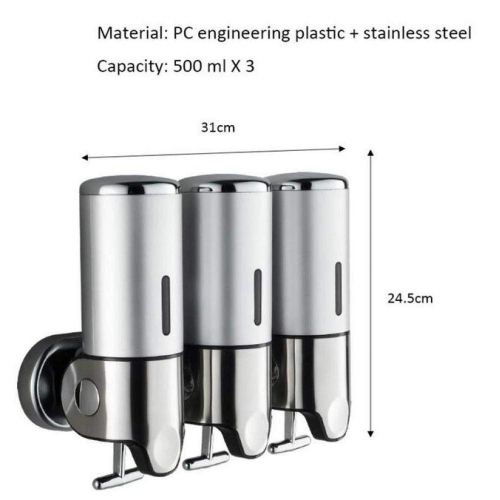  CTO 3 Bottles 500 Ml Bathroom Shower Liquid Soap Shampoo Gel Dispenser Pump Wall Mounted Soap Dispenser