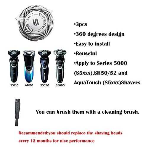  CTRICALVER SH50 Razor Replacement Heads, Electric Shaver, Replacement Head, Electric Beard Trimmer, Shaving Accessories, with Cleaning Brush