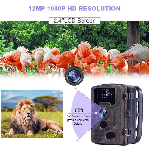  CTUDP Trail Camera 16MP 1080P HD Wildlife Camera Hunter Camera Motion Activated Night Vision 65ft 46PCS IR LEDs with 120° Wide Angle, 2.4 LCD Screen,IP66 Waterproof for Wildlife Surveill