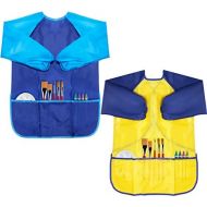 [아마존베스트]Cubaco 2 Pack Kids Art Smocks Children Waterproof Artist Painting Aprons with Long Sleeve and 3 Pockets for Age 3-8 Years