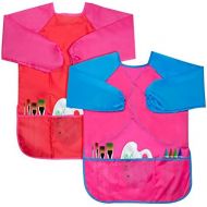 [아마존베스트]Cubaco 2 Pack Kids Art Smocks Children Waterproof Artist Painting Aprons with Long Sleeve and 3 Pockets for Age 3-8 Years