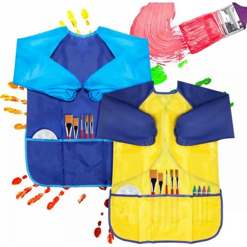  [아마존베스트]Cubaco 4 Pack Kids Art Smocks Children Waterproof Artist Painting Aprons with Long Sleeve and 3 Pockets for Age 3-8 Years