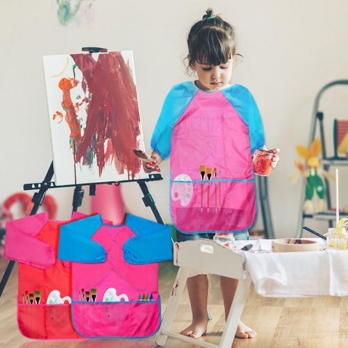  [아마존베스트]CUBACO 2 Pack Kids Art Smocks Children Waterproof Artist Painting Aprons with Long Sleeve and 3 Pockets for Age 3-8 Years