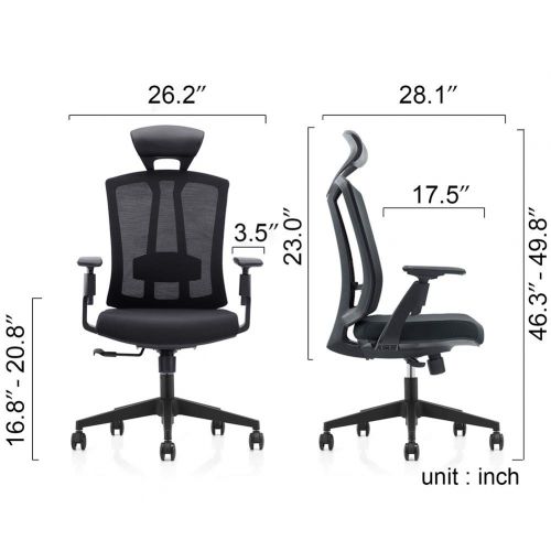  CUBOC High Back Mesh Executive Office Chair, Heavy Duty Ergonomic Reclining Swivel Chair with Lumbar Back Support, Adjustable Footrest, Leather Headrest and Armrests, Black