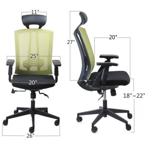  CUBOC 24 Hour High Back Ergonomic Office Chair with Tilt Lock, Tall Desk Chair with PU Headrest and Adjustable Armrest, Lime Green Mesh