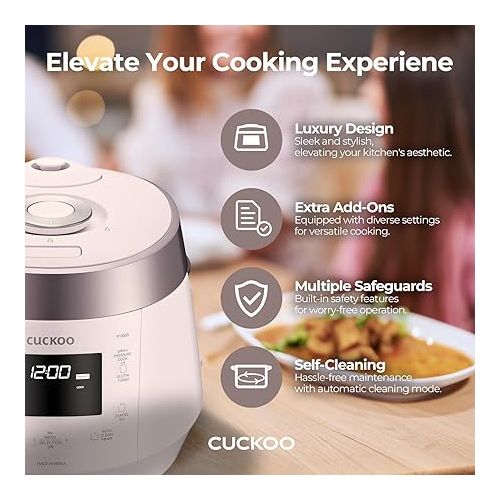  Cuckoo CRP-P1009SW 10 Cup Electric Heating Pressure Cooker & Warmer - 12 Built-in Programs, Glutinous (White), Mixed, Brown, GABA Rice, [1.8 liters]