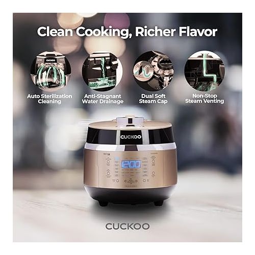  CUCKOO CRP-EHSS0309FG | 3-Cup (Uncooked) Induction Heating Pressure Rice Cooker | 15 Menu Options, Auto-Clean, Voice Guide, Made in Korea | Gold