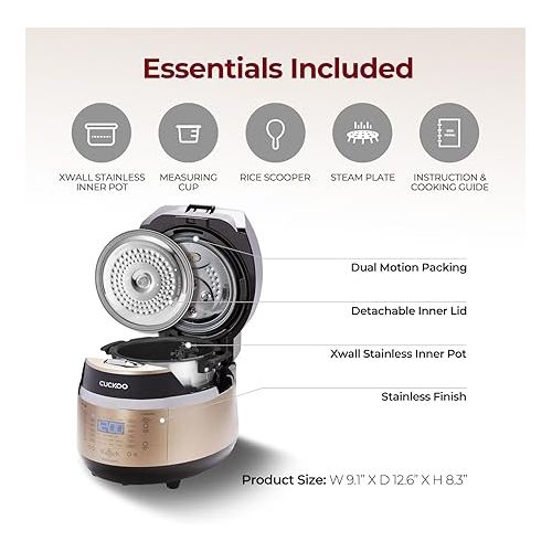  CUCKOO CRP-EHSS0309FG | 3-Cup (Uncooked) Induction Heating Pressure Rice Cooker | 15 Menu Options, Auto-Clean, Voice Guide, Made in Korea | Gold