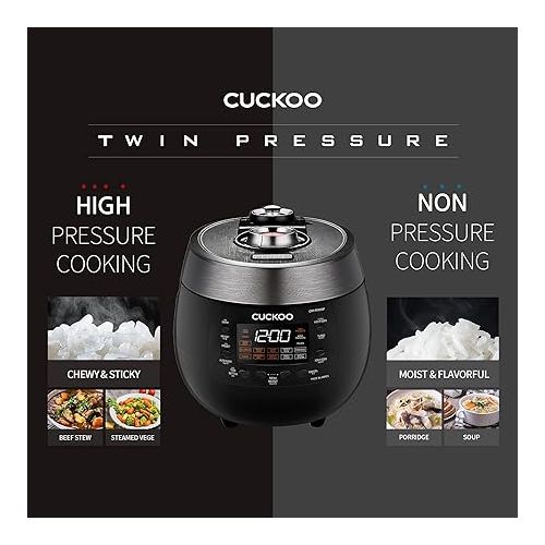  CUCKOO CRP-RT0609FB 6-Cup (Uncooked) / 12-Cup (Cooked) Twin Pressure Rice Cooker & Warmer with Nonstick Inner Pot, 14 Menu Options, Safe Steam Release, 3 Voice Guide, Auto Clean (Black)