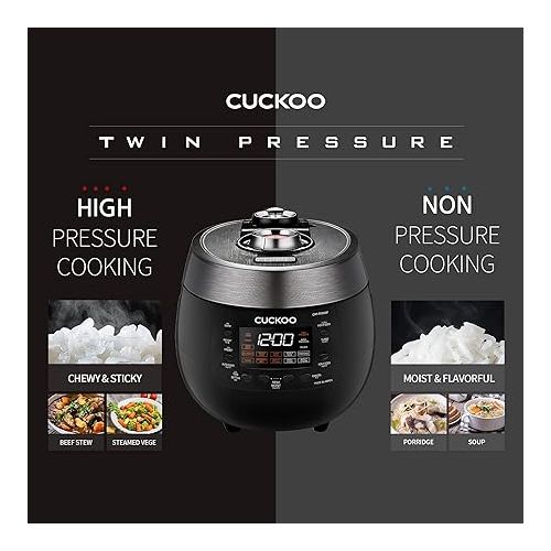  CUCKOO 6 Cup (Uncooked) 12 Cup (Cooked) Rice Cooker with Dual Pressure Modes, LED Display Panel, Durable Non-Stick Inner Pot with Optimal Heat Distribution & Dual Motion Gasket | (Black, CRP-RT0609FB)