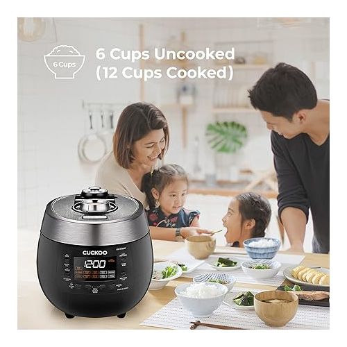  CUCKOO 6 Cup (Uncooked) 12 Cup (Cooked) Rice Cooker with Dual Pressure Modes, LED Display Panel, Durable Non-Stick Inner Pot with Optimal Heat Distribution & Dual Motion Gasket | (Black, CRP-RT0609FB)