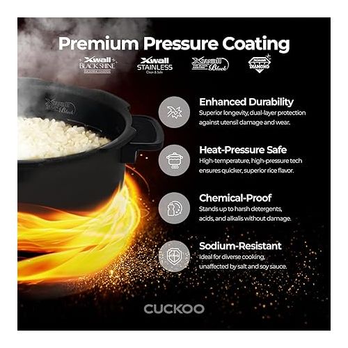  CUCKOO CRP-P0609S | 6-Cup (Uncooked) Pressure Rice Cooker | 12 Menu Options: Quinoa, Nu Rung Ji, GABA/Brown Rice & More, Made in Korea | Black/Copper