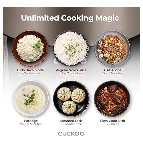  CUCKOO CRP-P0609S | 6-Cup (Uncooked) Pressure Rice Cooker | 12 Menu Options: Quinoa, Nu Rung Ji, GABA/Brown Rice & More, Made in Korea | Black/Copper