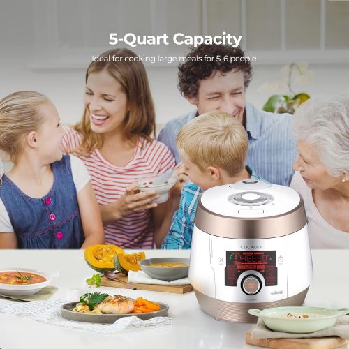  CUCKOO CMC-ASB601F 6QT. 8-in-1 Electric Pressure Cooker 14 Menu Options: Rice, Slow Cooker, Saute, Steamer, Sous Vide & More, Stainless Steel Inner Pot, Made in Korea White/Gold