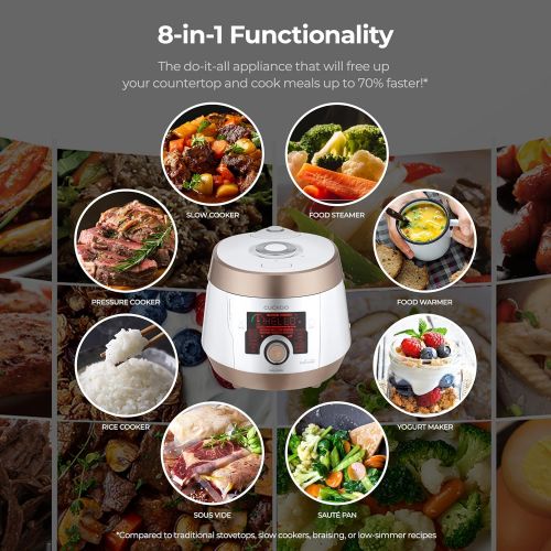  CUCKOO CMC-ASB601F 6QT. 8-in-1 Electric Pressure Cooker 14 Menu Options: Rice, Slow Cooker, Saute, Steamer, Sous Vide & More, Stainless Steel Inner Pot, Made in Korea White/Gold