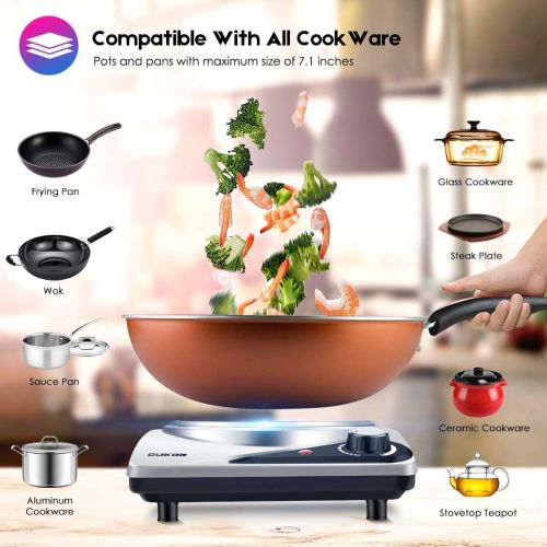  CUKOR Electric Single Hot Plate,Portable Stove,1200W Infrared Single Burner for cooking, Heat-up In Seconds, 7.1 Inch Ceramic Cooktop for Dorm Office Home Camp, Compatible w/All Co
