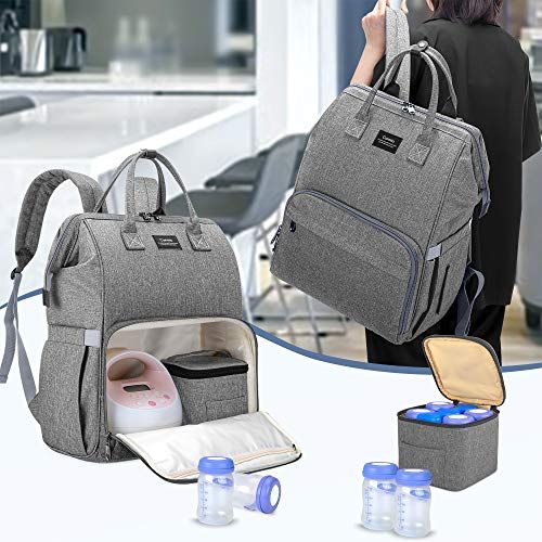  CURMIO Breast Pump Bag Backpack with Inner Divider Compatible for Spectra S1, S2, Medela, Pumping Tote with Compartment for Cooler Bag, with Padded Laptop Sleeve for Working Moms,