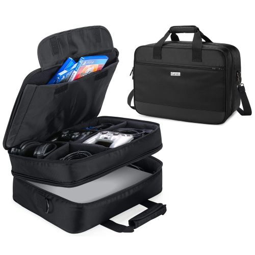  [아마존베스트]CURMIO Travel Carrying Case Compatible with PS4, PS4 Pro, PS3 Game Console and Accessories, Portable Storage Bag Organizer for Playstation 4 Pro Device, Controller, Headset and Cab