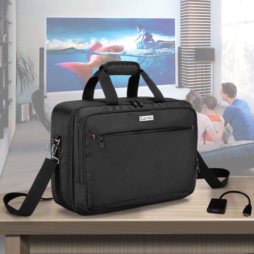  CURMIO Projector Carrying Case, Projector Bag with Laptop Compartment Compatible with Most Major Projector, Bag Only, Black (Patented Design)